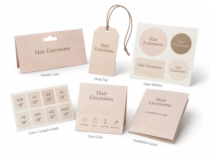 Custom cards tags and labels for hair extensions