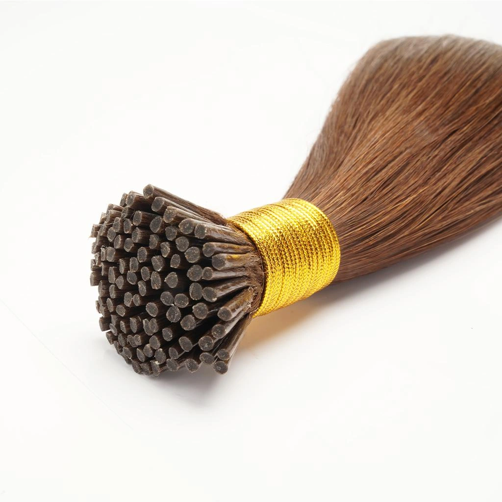 I-Tip human hair extensions with I-shaped tips for flexible strand-by-strand salon installation