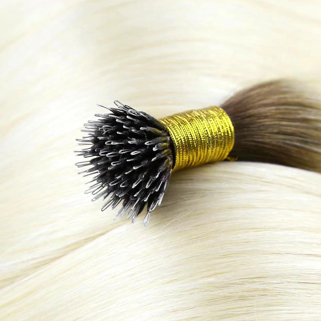 Nano Ring human hair extensions with small nano tips for lightweight and discreet salon installation.